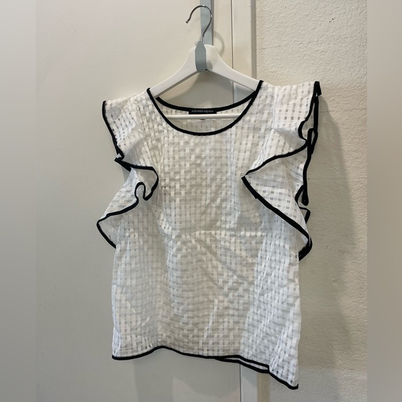 Alexander McQueen Tops - Alexander McQueen White Eyelet Blouse with Black Trim